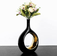 Load image into Gallery viewer, Samawi Black and Gold Vase Set of 2 Ceramic Vase for Home Decor Flower Vase Decorative Vases Modern and round Vase for Pampras Grass …
