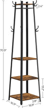 Load image into Gallery viewer, ALINRU Coat Rack with 3 Shelves, Stand with Hooks for Scarves, Bags and Umbrellas, Steel Frame, Industrial Style, Rustic Brown and Black ULCR80X
