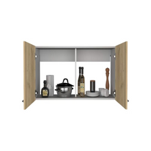 Load image into Gallery viewer, Wall Cabinet Toran, Two Shelves, Double Door, White / Light Oak Finish
