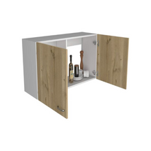 Load image into Gallery viewer, Wall Cabinet Toran, Two Shelves, Double Door, White / Light Oak Finish
