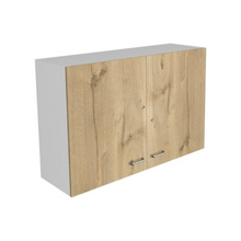 Load image into Gallery viewer, Wall Cabinet Toran, Two Shelves, Double Door, White / Light Oak Finish
