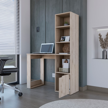 Load image into Gallery viewer, Computer Desk with Single Door Cabinet and 4-Tier Shelf Bicknell, Light Gray Finish
