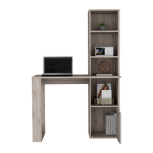 Load image into Gallery viewer, Computer Desk with Single Door Cabinet and 4-Tier Shelf Bicknell, Light Gray Finish
