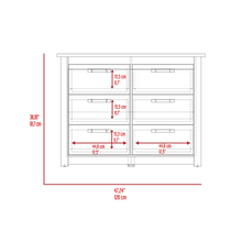 Load image into Gallery viewer, dresser, light gray dresser, grey dresser, gray dresser, bedroom furniture, nice looking affordable furniture, light tan dresser, tan dresser, dresser with 6 drawers, 6 drawer dresser, classy dresser, bedroom dresser, light colored dresser
