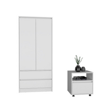 Load image into Gallery viewer, Laurel 2 Piece Bedroom Set, Nightstand + Armoire, White Finish
