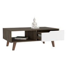 Load image into Gallery viewer, Coffee Table 2.0 Bull, One Drawer, Four Legs, Dark Brown / White Finish
