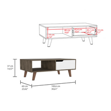 Load image into Gallery viewer, Coffee Table 2.0 Bull, One Drawer, Four Legs, Dark Brown / White Finish
