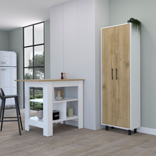 Load image into Gallery viewer, Bowie 2 Piece Kitchen Set, Kitchen Island + Pantry Cabinet, White / Light Oak Finish
