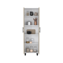 Load image into Gallery viewer, Bowie 2 Piece Kitchen Set, Kitchen Island + Pantry Cabinet, White / Light Oak Finish
