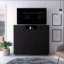 Load image into Gallery viewer, Double Door Cabinet Dresser Quizz, Two Drawers, Single Cabinet, Rod, Black Wengue Finish
