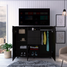 Load image into Gallery viewer, Double Door Cabinet Dresser Quizz, Two Drawers, Single Cabinet, Rod, Black Wengue Finish
