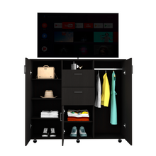 Load image into Gallery viewer, Double Door Cabinet Dresser Quizz, Two Drawers, Single Cabinet, Rod, Black Wengue Finish
