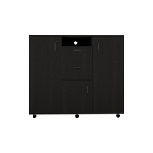 Load image into Gallery viewer, Double Door Cabinet Dresser Quizz, Two Drawers, Single Cabinet, Rod, Black Wengue Finish
