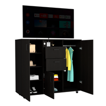 Load image into Gallery viewer, Double Door Cabinet Dresser Quizz, Two Drawers, Single Cabinet, Rod, Black Wengue Finish
