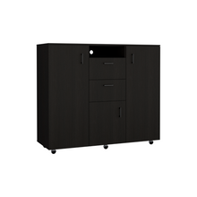 Load image into Gallery viewer, Double Door Cabinet Dresser Quizz, Two Drawers, Single Cabinet, Rod, Black Wengue Finish
