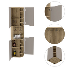 Load image into Gallery viewer, Corner Bar Cabinet Bell, Ten Wine Cubbies, Aged Oak Finish
