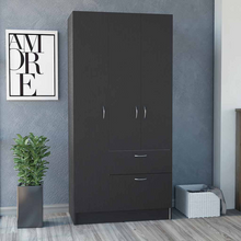 Load image into Gallery viewer, Armoire Cobra, Double Door Cabinets, One Drawer, Five Shelves, Black Wengue / White Finish
