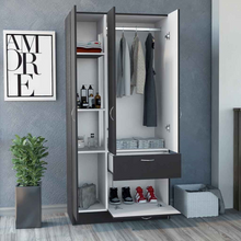 Load image into Gallery viewer, Armoire Cobra, Double Door Cabinets, One Drawer, Five Shelves, Black Wengue / White Finish
