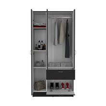 Load image into Gallery viewer, Armoire Cobra, Double Door Cabinets, One Drawer, Five Shelves, Black Wengue / White Finish
