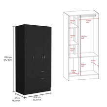 Load image into Gallery viewer, Armoire Cobra, Double Door Cabinets, One Drawer, Five Shelves, Black Wengue / White Finish
