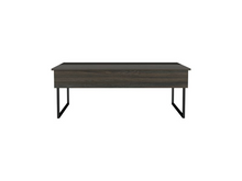 Load image into Gallery viewer, Lift Top Coffee Table Wuzz, Two Legs, Two Shelves, Carbon Espresso / Black Wengue Finish
