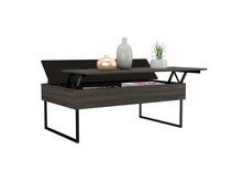 Load image into Gallery viewer, Lift Top Coffee Table Wuzz, Two Legs, Two Shelves, Carbon Espresso / Black Wengue Finish
