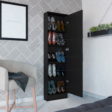 Load image into Gallery viewer, Shoe Rack Chimg, Mirror, Five Interior Shelves, Single Door Cabinet, Black Wengue Finish
