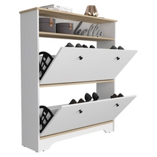 Load image into Gallery viewer, Shoe Rack Dublin, One Open Shelf, Two Extendable Cabinets, Light Oak / White Finish
