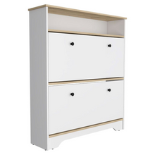 Load image into Gallery viewer, Shoe Rack Dublin, One Open Shelf, Two Extendable Cabinets, Light Oak / White Finish
