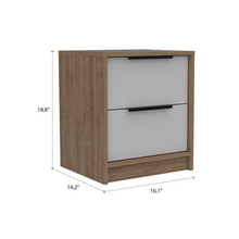 Load image into Gallery viewer, Nightstand Cervants, Two Drawers, Metal Handle, White / Pine Finish
