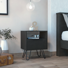 Load image into Gallery viewer, Nightstand Skyoner, Single Drawer, Hairpin Legs, Black Wengue Finish
