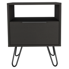 Load image into Gallery viewer, Nightstand Skyoner, Single Drawer, Hairpin Legs, Black Wengue Finish
