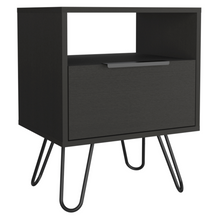 Load image into Gallery viewer, Nightstand Skyoner, Single Drawer, Hairpin Legs, Black Wengue Finish
