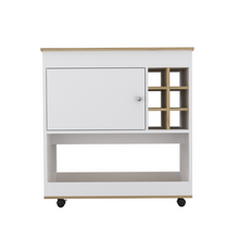 Load image into Gallery viewer, Bar Cart Aloha, Lower Panel, Six Bottle Cubbies, One Cabinet, Light Oak / White Finish
