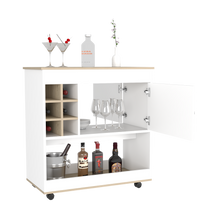 Load image into Gallery viewer, Bar Cart Aloha, Lower Panel, Six Bottle Cubbies, One Cabinet, Light Oak / White Finish
