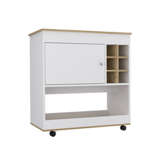 Load image into Gallery viewer, Bar Cart Aloha, Lower Panel, Six Bottle Cubbies, One Cabinet, Light Oak / White Finish
