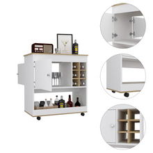 Load image into Gallery viewer, Bar Cart Aloha, Lower Panel, Six Bottle Cubbies, One Cabinet, Light Oak / White Finish
