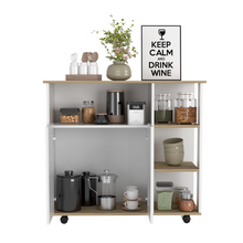 Load image into Gallery viewer, Kitchen Island Kamkacht, One Cabinet, Four Open Shelves, Light Oak / White Finish
