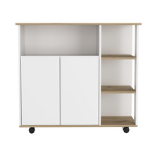 Load image into Gallery viewer, Kitchen Island Kamkacht, One Cabinet, Four Open Shelves, Light Oak / White Finish
