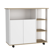 Load image into Gallery viewer, Kitchen Island Kamkacht, One Cabinet, Four Open Shelves, Light Oak / White Finish
