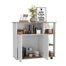 Load image into Gallery viewer, Kitchen Island Kamkacht, One Cabinet, Four Open Shelves, Light Oak / White Finish
