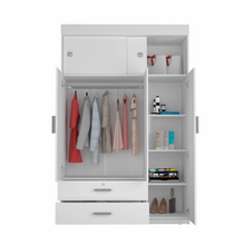 Load image into Gallery viewer, Armoire Chaplin, Rod, Three Door Cabinet, Two Drawers, White Finish
