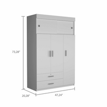 Load image into Gallery viewer, Armoire Chaplin, Rod, Three Door Cabinet, Two Drawers, White Finish
