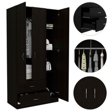 Load image into Gallery viewer, Three Door Armoire Clark, Metal Rod, Black Wengue Finish
