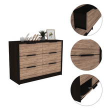 Load image into Gallery viewer, 4 Drawer Double Dresser Maryland, Metal Handle, Black Wengue / Pine Finish
