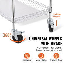 Load image into Gallery viewer, VEVOR 3-Tier Utility Cart Rolling Cart on Wheels 35&quot;x18&quot;x35.5&quot; 661 LBS 6 Hooks
