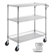 Load image into Gallery viewer, VEVOR 3-Tier Utility Cart Rolling Cart on Wheels 35&quot;x18&quot;x35.5&quot; 661 LBS 6 Hooks
