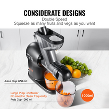 Load image into Gallery viewer, VEVOR Slow Masticating Juicer, 2-Speed Mode Cold Press Juicer Machine with Reverse Function, Quiet Motor Slow Juicer, Juice Extractor Maker Easy to Clean with Brush, for High Nutrient Fruit Vegetable
