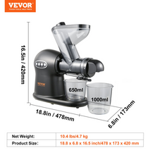 Load image into Gallery viewer, VEVOR Slow Masticating Juicer, 2-Speed Mode Cold Press Juicer Machine with Reverse Function, Quiet Motor Slow Juicer, Juice Extractor Maker Easy to Clean with Brush, for High Nutrient Fruit Vegetable
