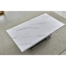 Load image into Gallery viewer, White marble top coffee table with a silver color stainless steel base
